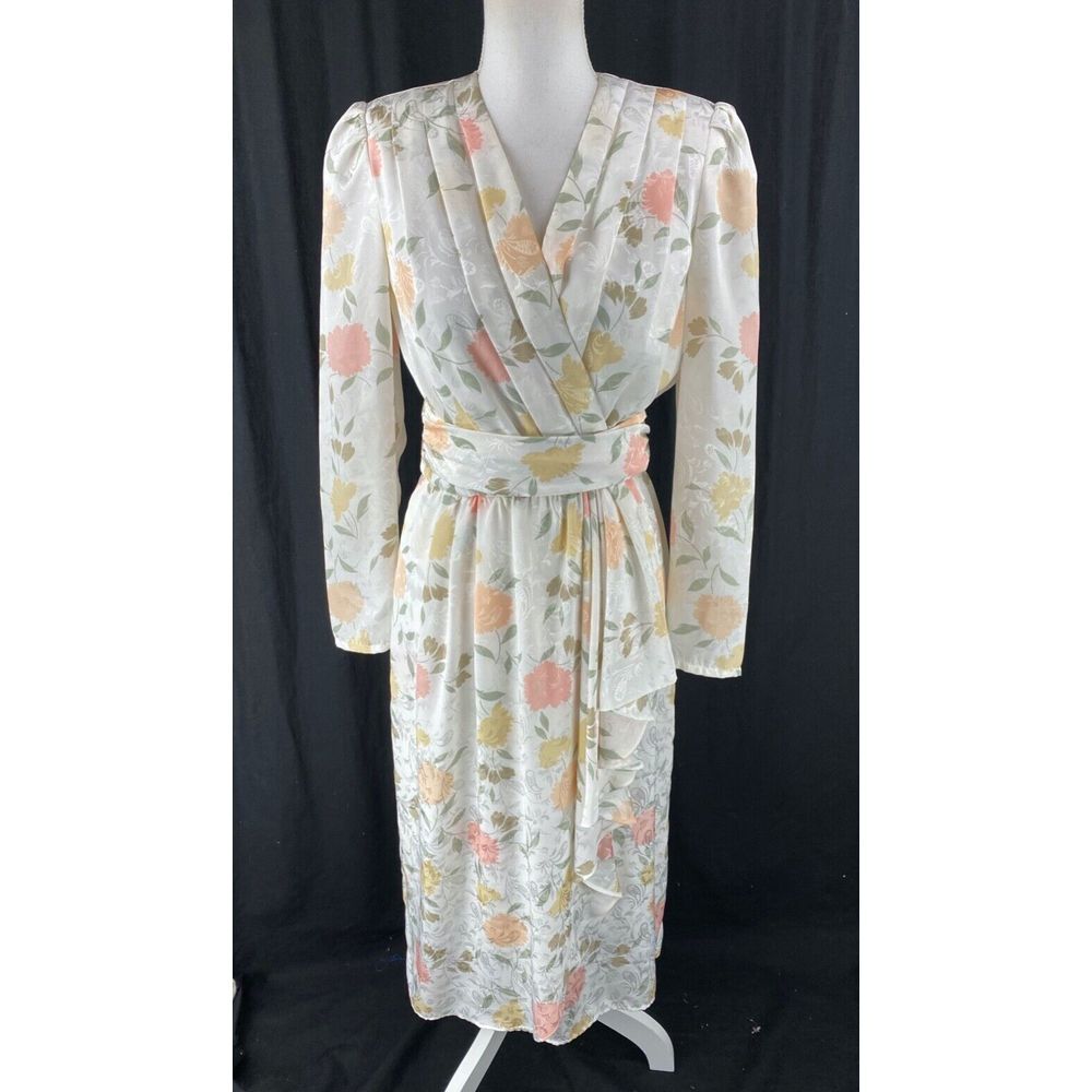 Holt Renfrew 8 (Fits 4) Vtg 70s Floral Wrap Midi Dress Pintuck Pleat Belted Boho